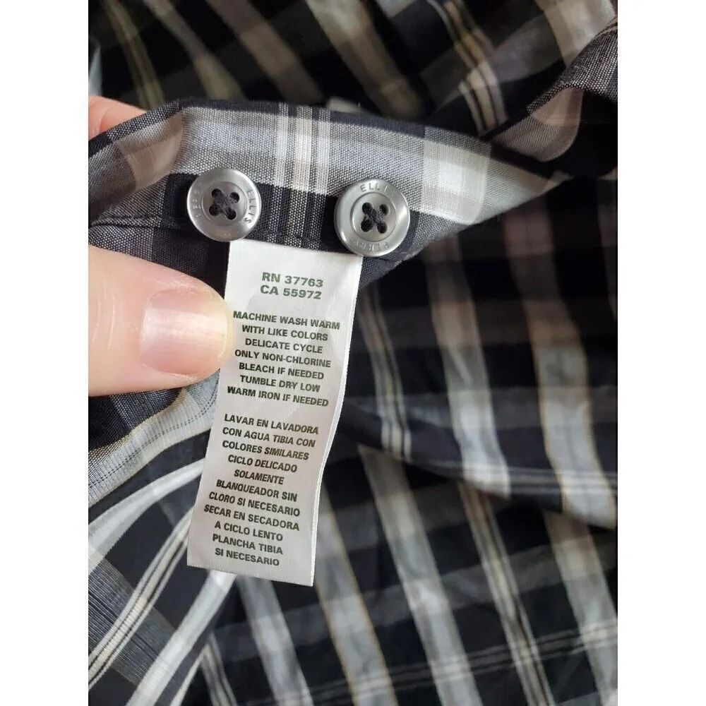 Perry Ellis Top Mens XXL Long Sleeve Button‎ Up Black Beige Plaid Cotton *READ*